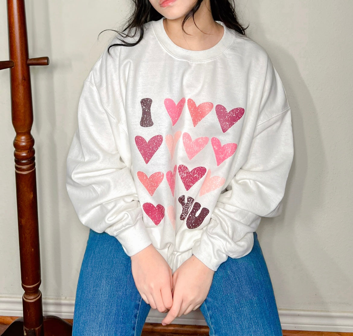 I ♥️ U Valentine Crewneck in White, Cute and Cozy Valentine Sweater